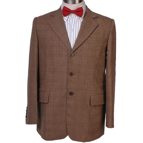 11th Doctor cosplay costume front view with pinstripe blazer and bow tie