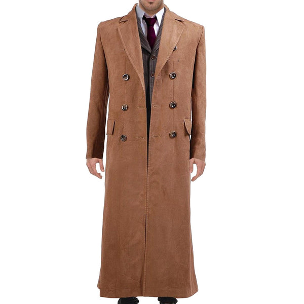 Doctor Who 10th Dr. Brown Long Trench Coat Suit Cosplay Costume