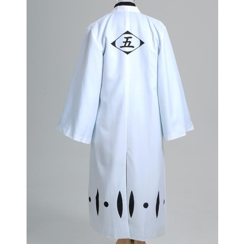 Back view of Aizen cosplay costume with white captain cloak