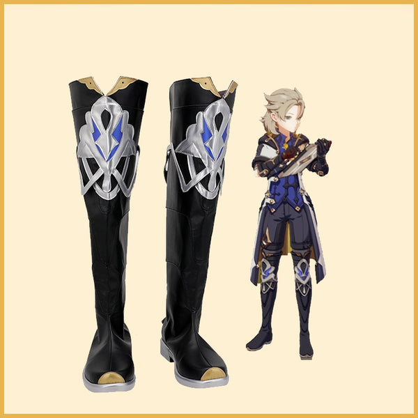 Front view of Albedo cosplay boots from Genshin Impact
