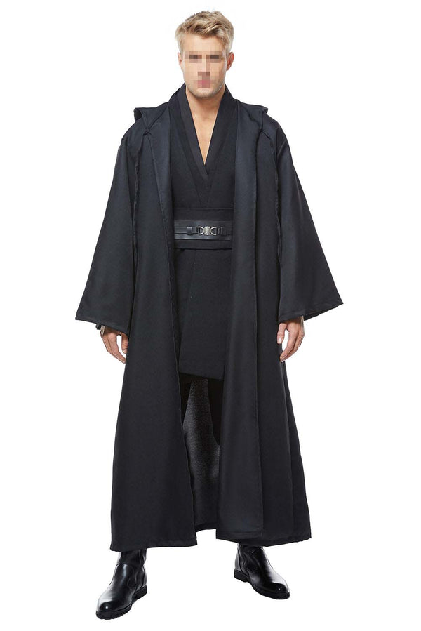 Cosplayer wearing full Anakin Skywalker black Jedi costume