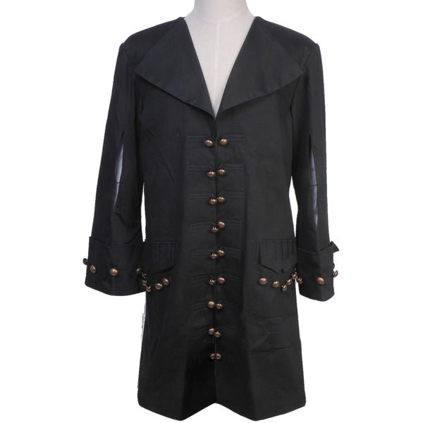 Captain Barbossa cosplay costume front view with pirate coat and blue jacket