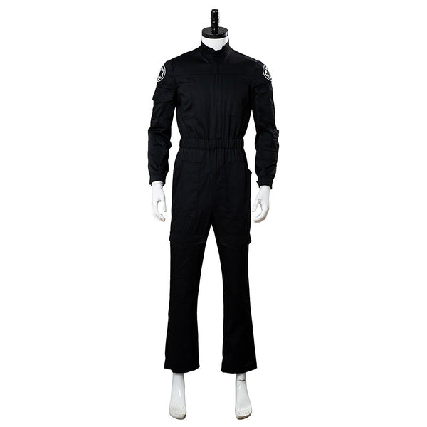 Black sci-fi pilot cosplay flightsuit uniform front view