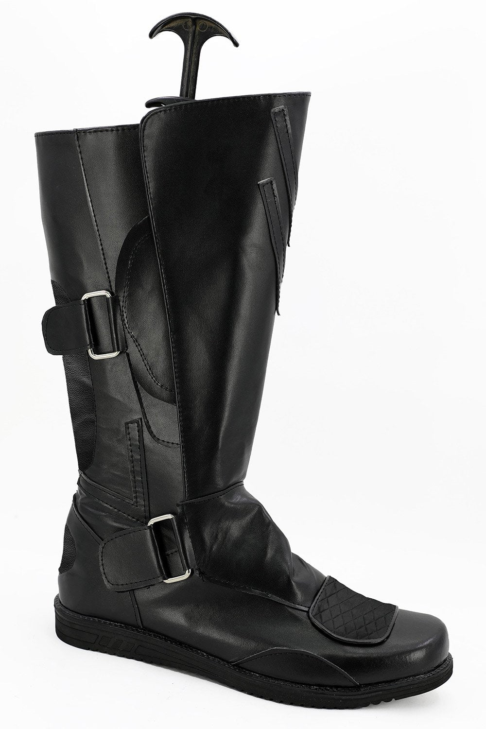 Close-up of zipper and toe detail on black sith cosplay boots