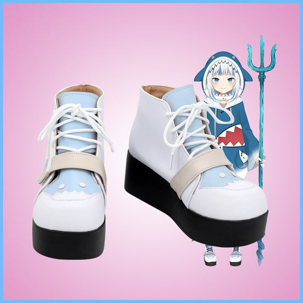 Front view of Gawr Gura VTuber cosplay boots for women