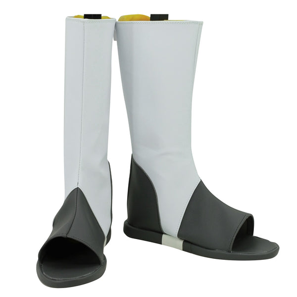 Front view of Deidara Akatsuki black ninja boots from Naruto cosplay