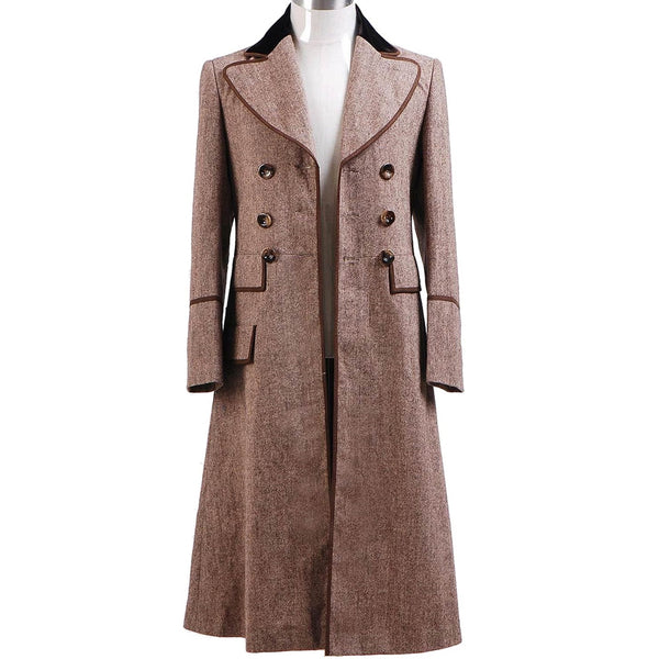 Doctor Who ecru brown trench coat cosplay costume front view