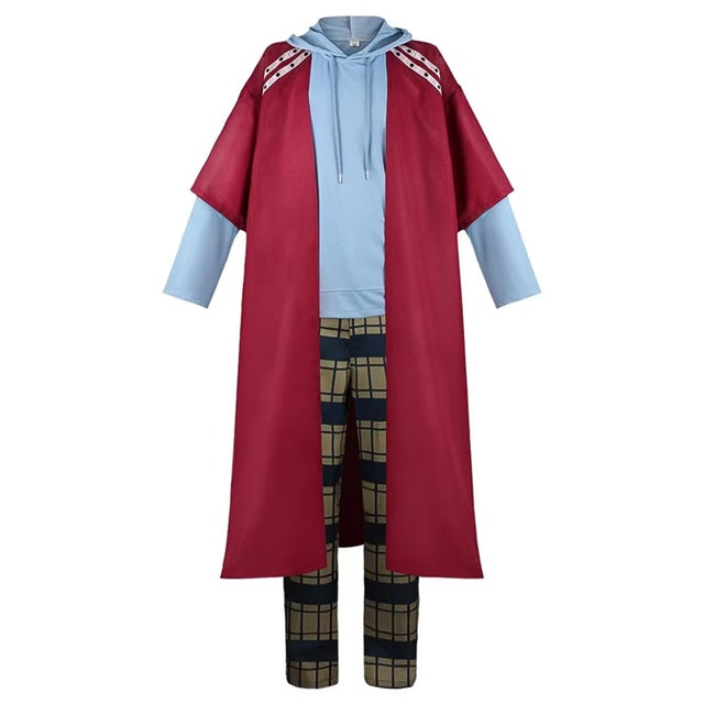 Front view of Men's Fat Hero cosplay costume with red robe and hoodie  