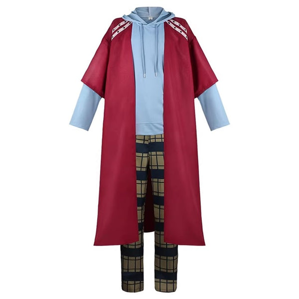 Front view of Men's Fat Hero cosplay costume with red robe and hoodie  