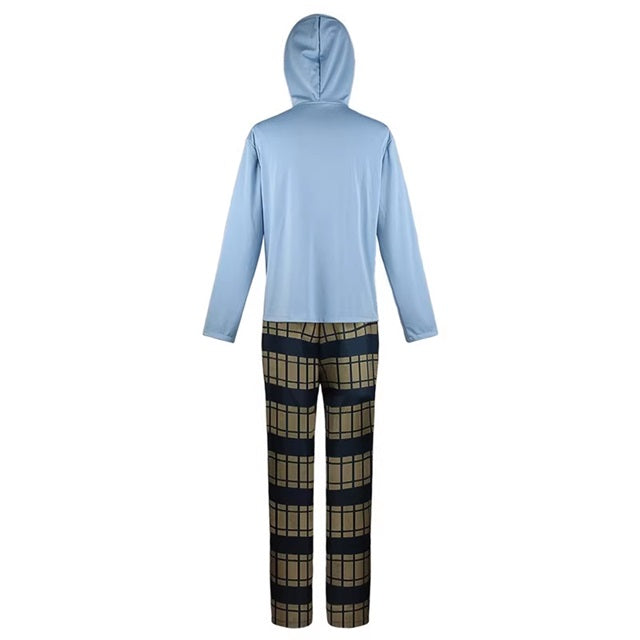 Plaid pajama pants from the funny cosmic hero outfit 