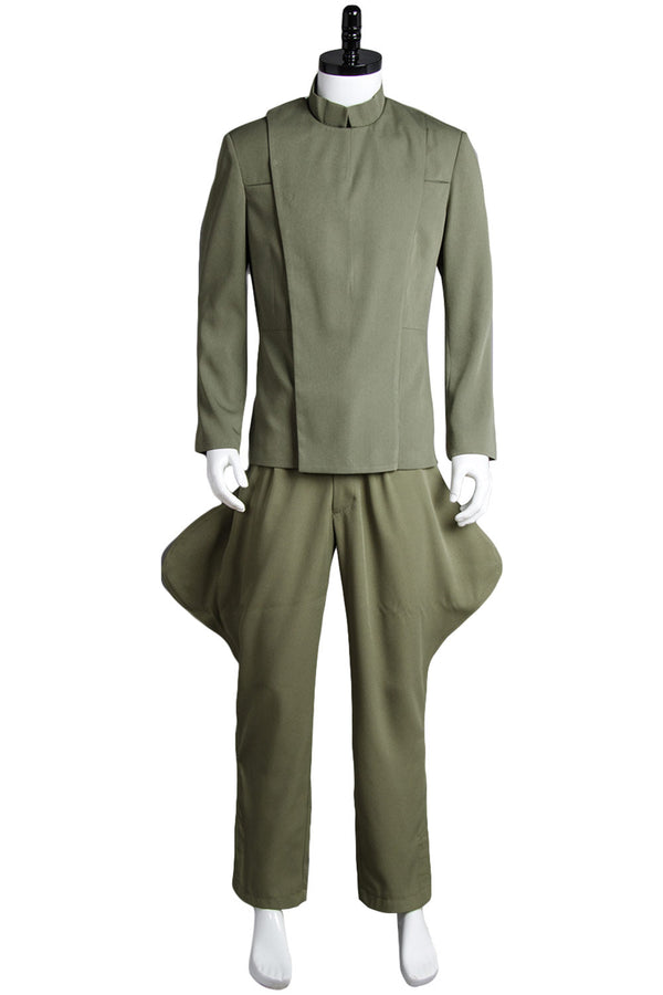 Front view of olive green galactic officer cosplay uniform