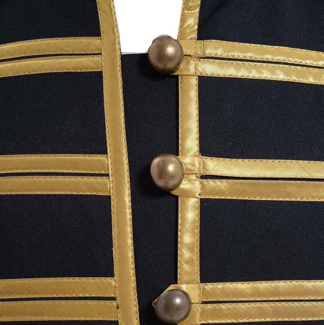 Close-up of gold button and trim detail from MCR military cosplay jacket
