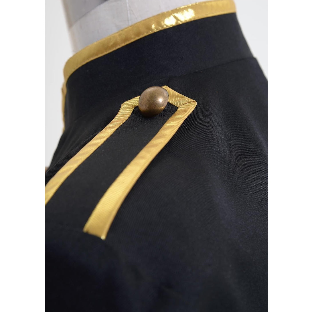 Close-up of gold button and trim detail from MCR military cosplay jacket