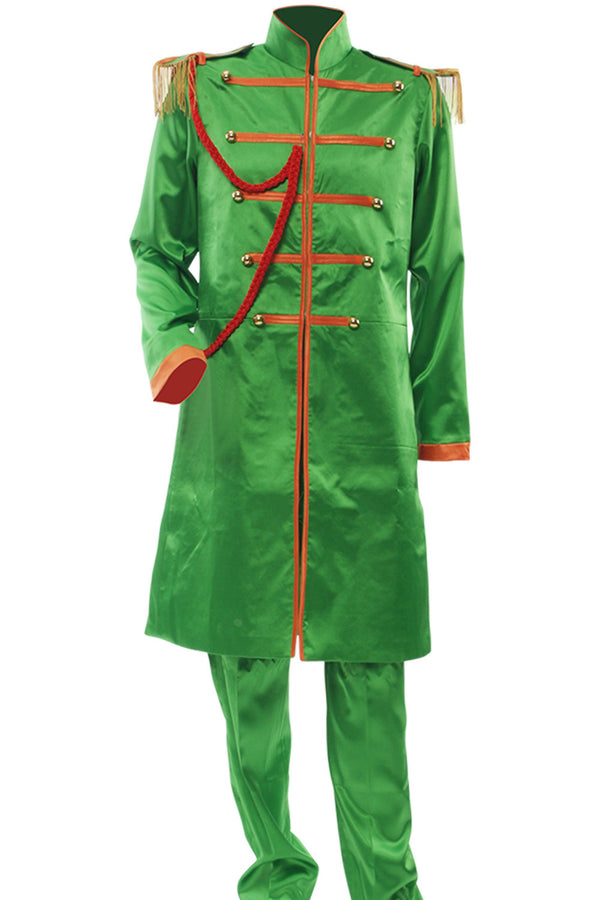 Men's green military band cosplay costume with silver trim