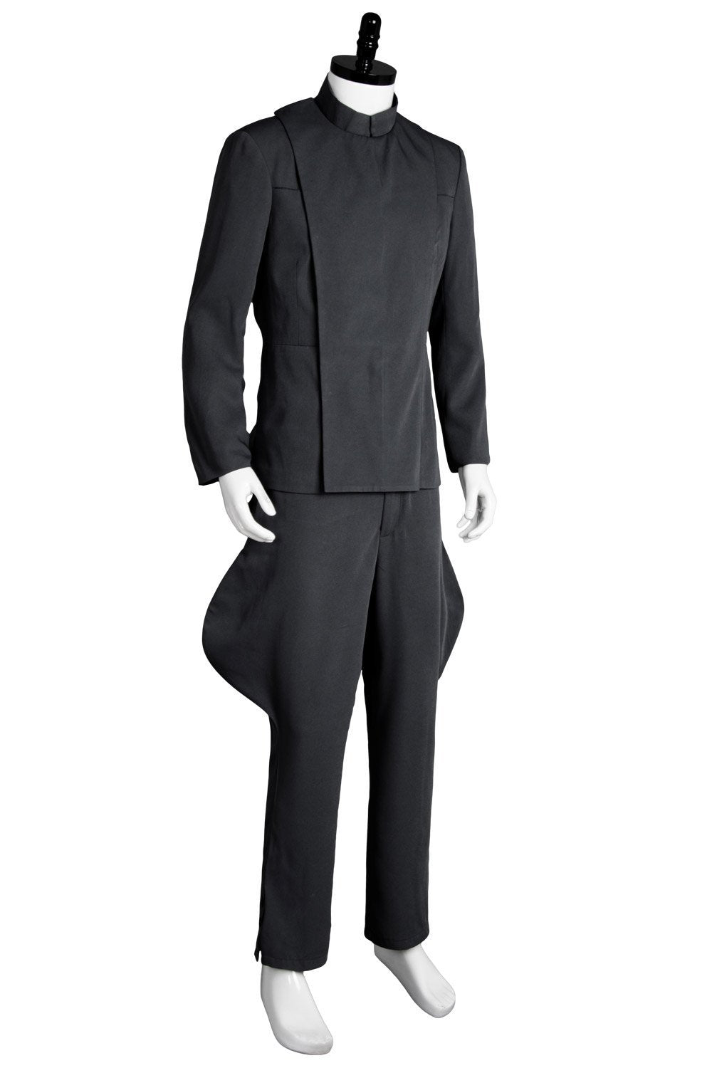 side view of imperial-inspired grey sci-fi costume