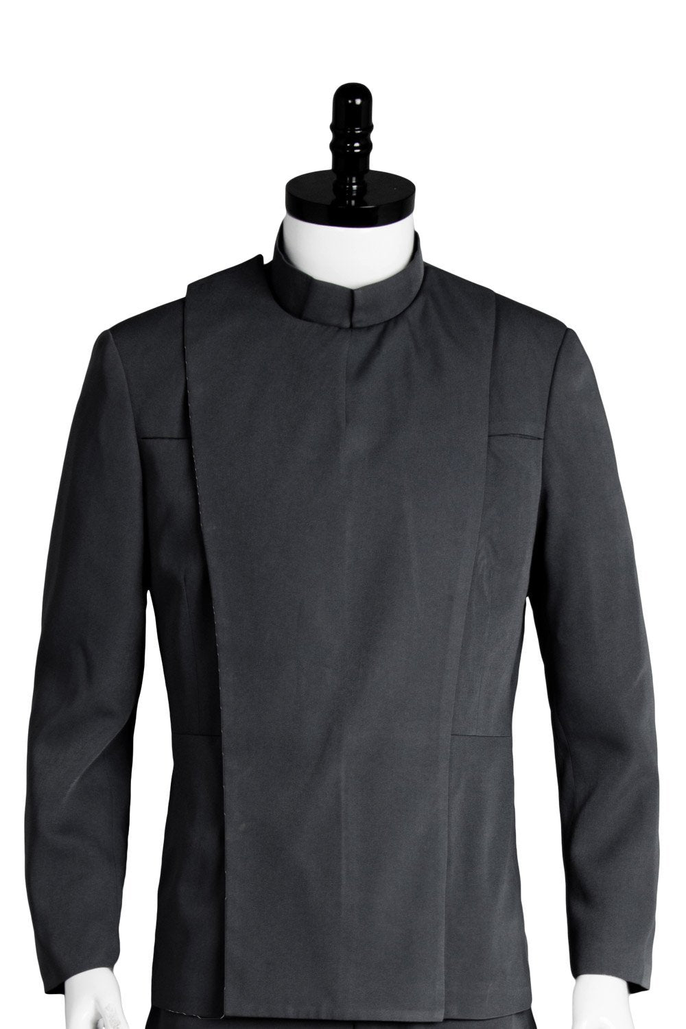 High-collar grey jacket detail from galactic cosplay set 