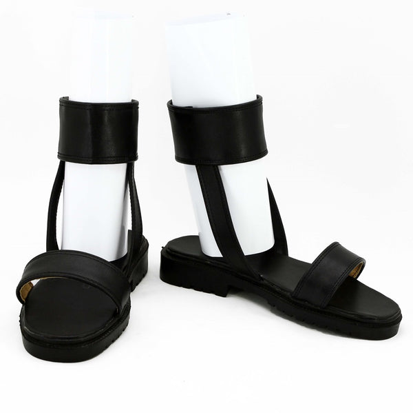 Front view of Hinata Hyuga black ninja cosplay boots from Naruto