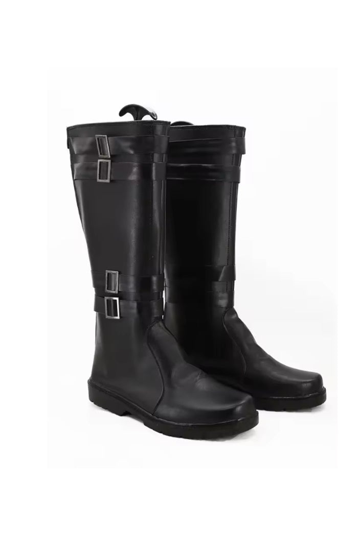 Close-up of faux leather texture and zipper of cosplay boots