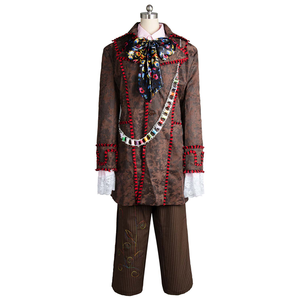 Front view of Mad Hatter cosplay costume with jacket and tie 