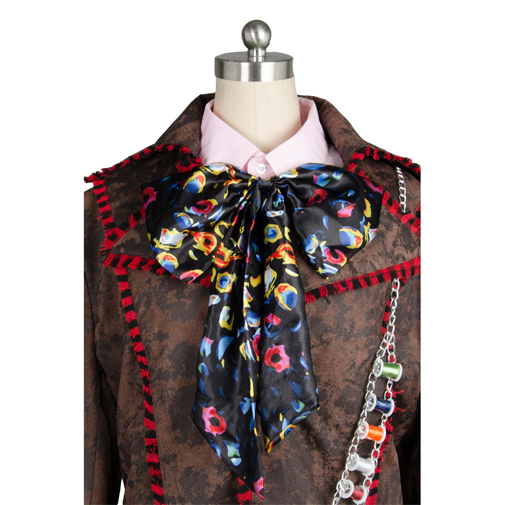 Close-up of patterned jacket and colorful tie from costume set