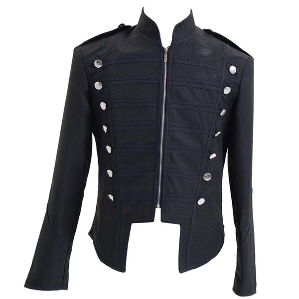 MCR Black Parade all-black cosplay jacket front view with silver buttons