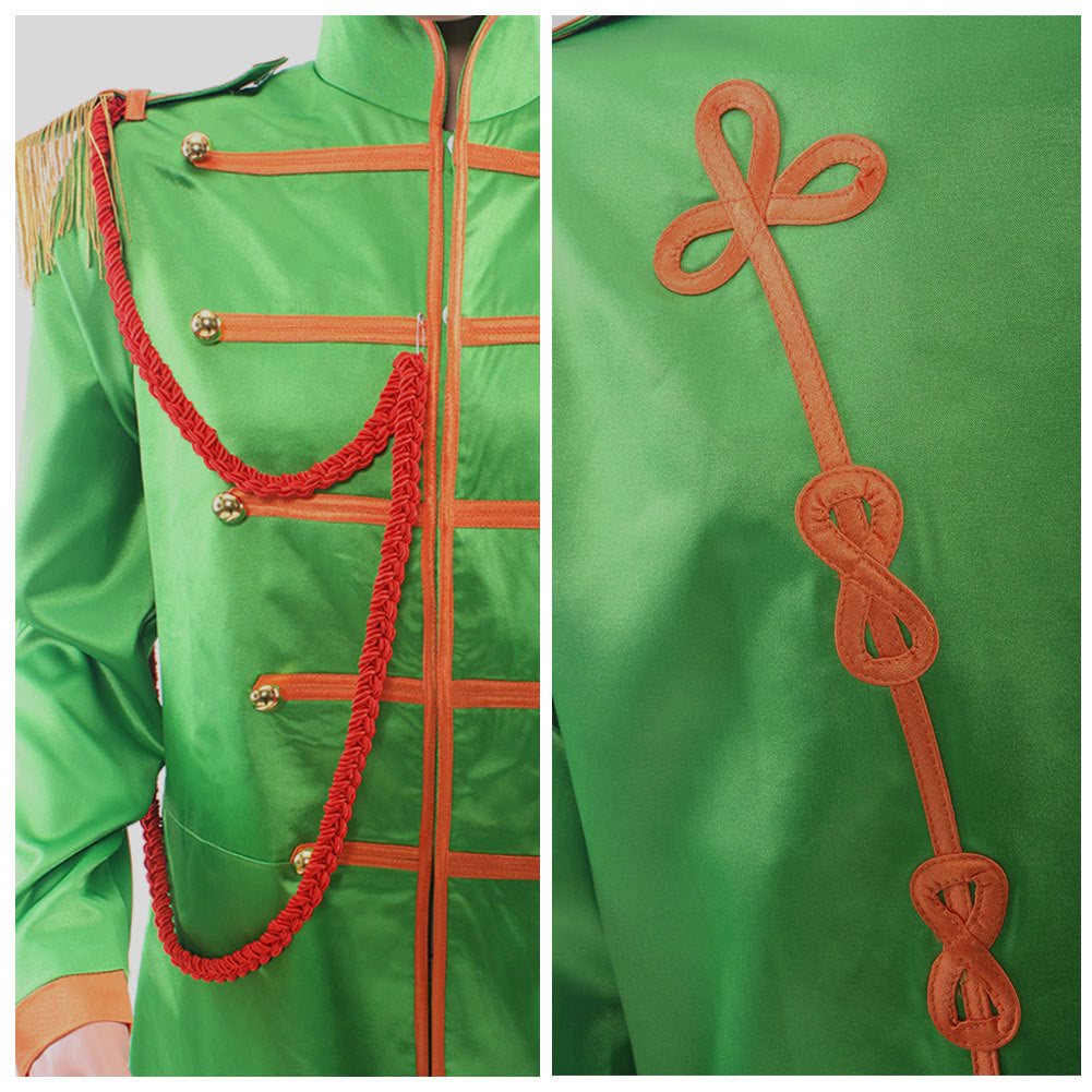 Military-style cosplay suit for men in vivid green color