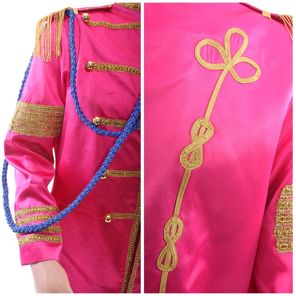 Pink cosplay jacket and pants with epaulets and rope accents