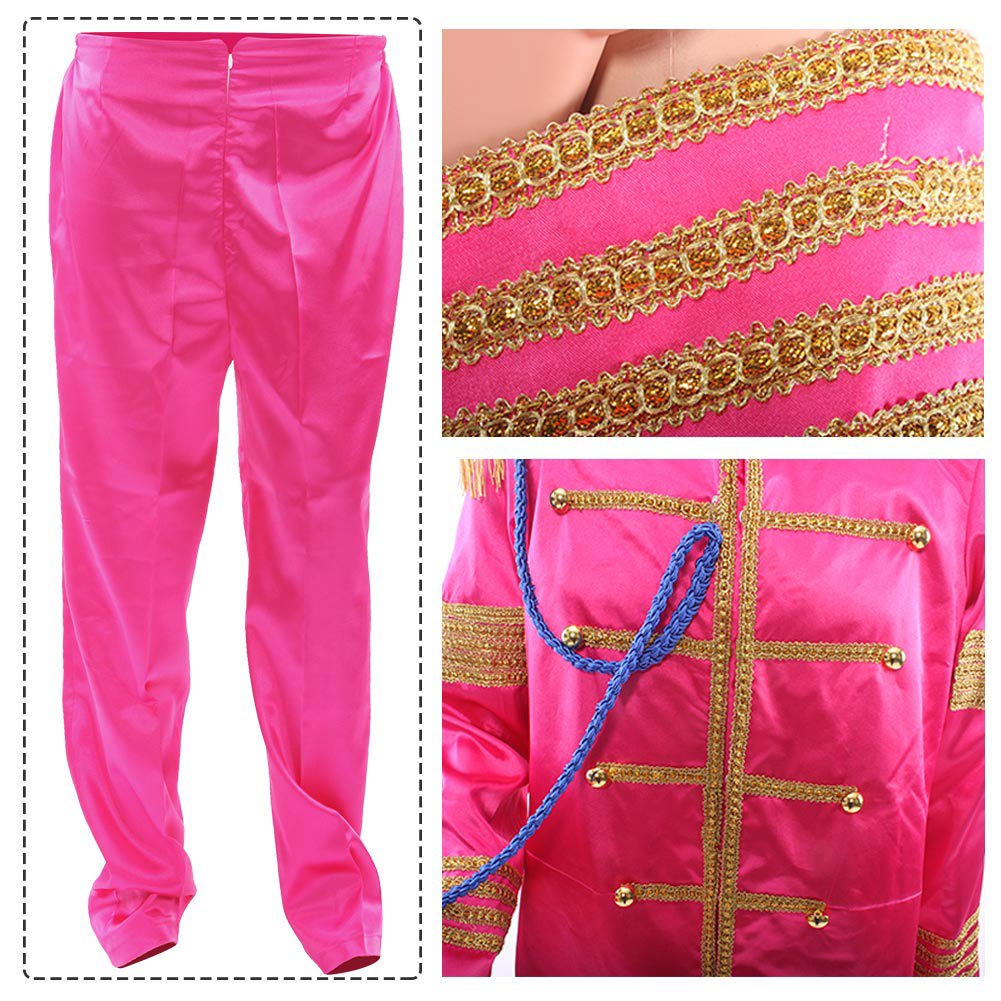 Pink cosplay jacket and pants with epaulets and rope accents