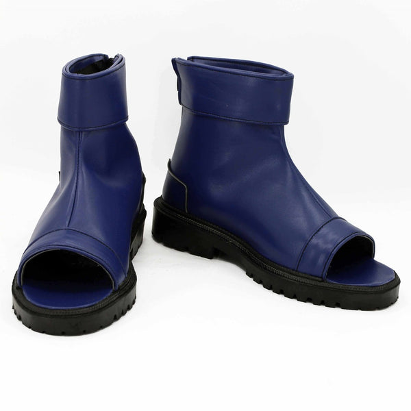 Front view of Naruto blue ninja cosplay boots with open toe