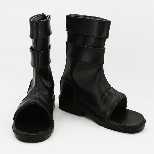 Front view of Naruto anime black ninja cosplay boots