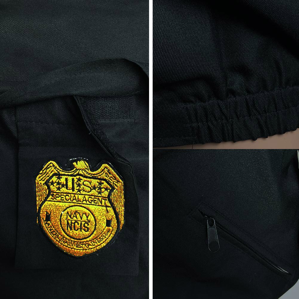 Zipper detail on NCIS-style men's costume jacket