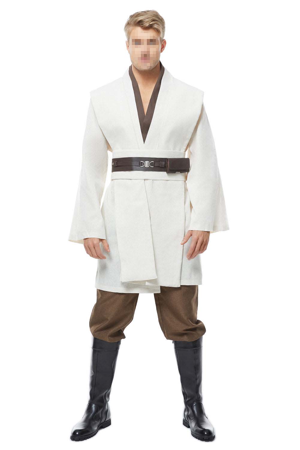 Close-up of Obi-Wan cosplay costume belt and collar stitching