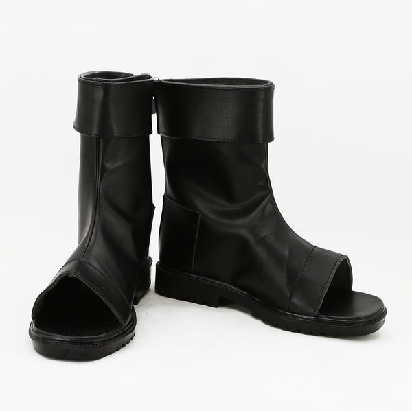 Front view of Orochimaru cosplay black ninja boots from Naruto