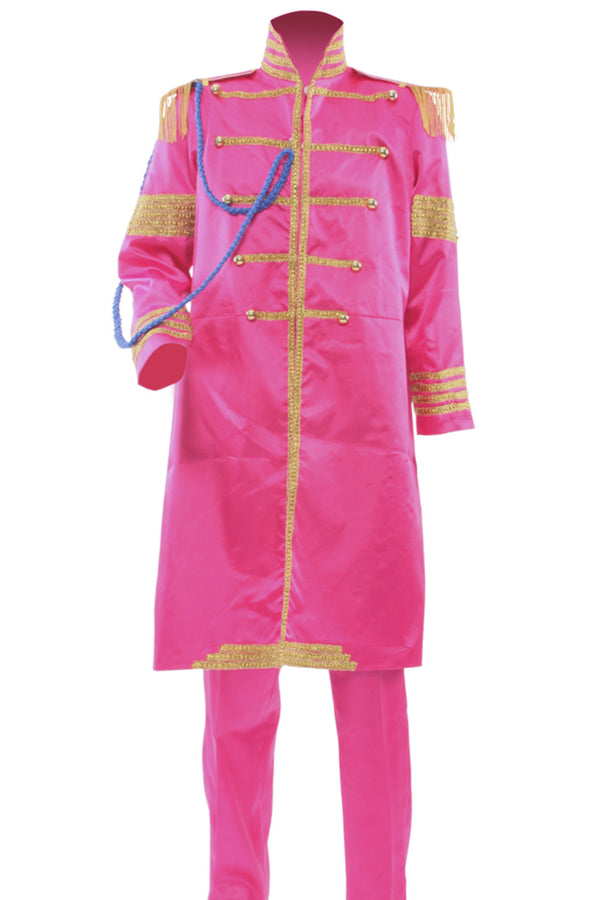 Men's pink military band cosplay costume with gold trim