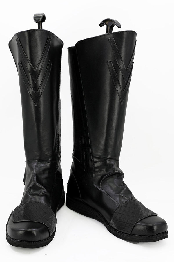 Black cosplay boots inspired by galaxy sith warrior with knee-high design