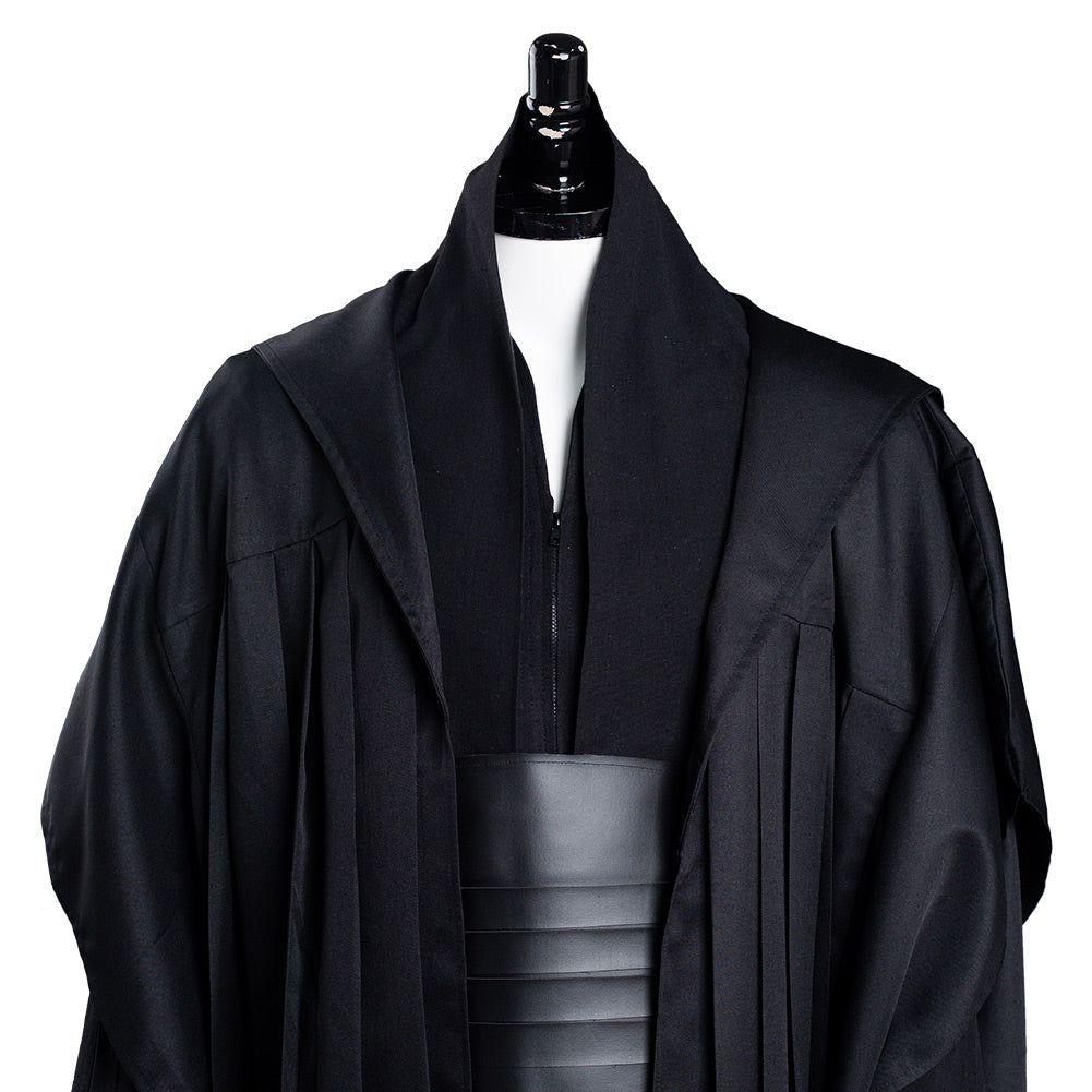 Close-up of red tunic and wide black belt from sith costume